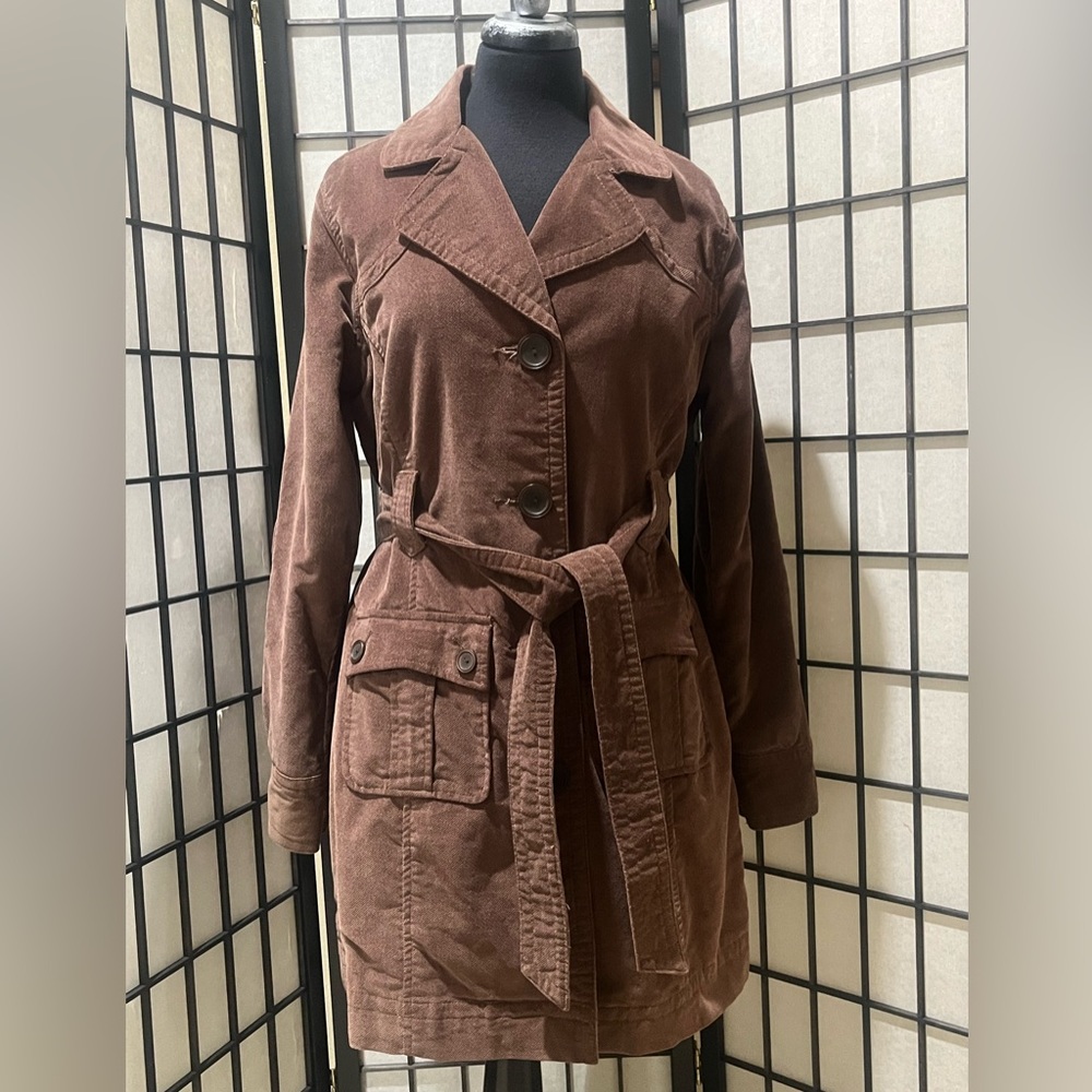 Sonoma VINTAGE CORDUROY CHOCOLATE TRENCH COAT, BUTTON FRONT WOMEN SIZE M